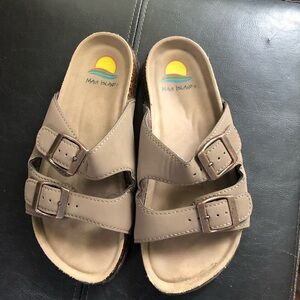 Tan Two-Strap Sandals with Adjustable Buckles